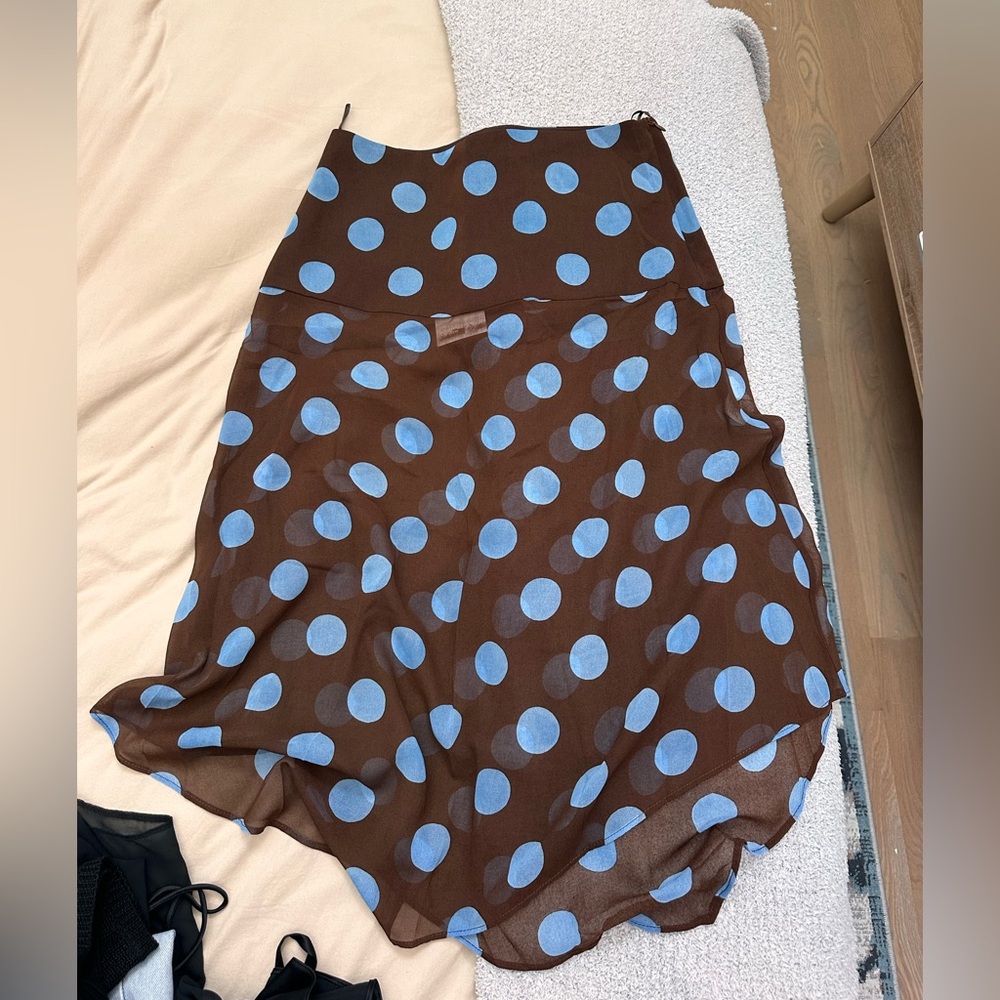 Zara Asymmetrical Skirt in Brown with Blue Polka Dots VIRAL SKIRT